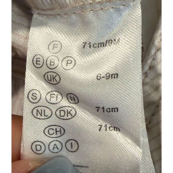 Vertbaudet Dungarees Cargo Cotton Unisex Baby 9 mos White & Tan EUC - Picture 7 of 8